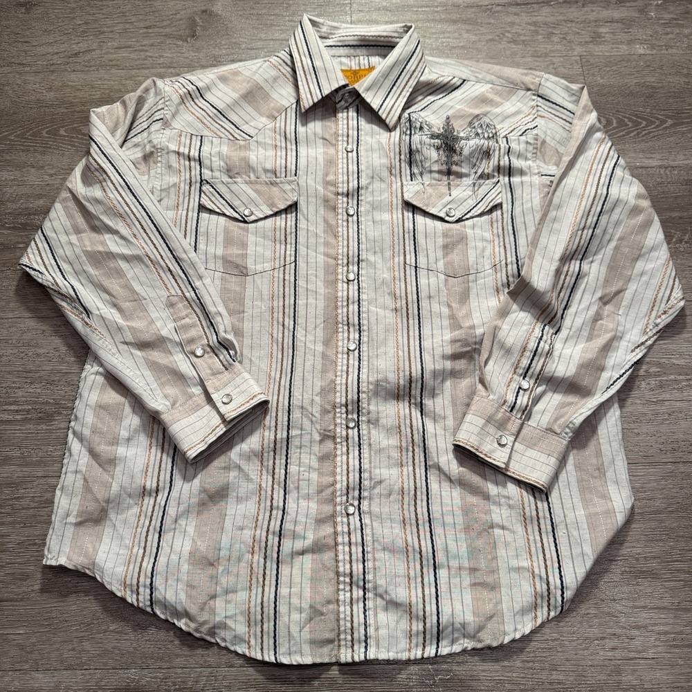 Scorpio USA Shirt Mens Medium Western Pearl Snap Embroidery Graphic‎ Rodeo VTG